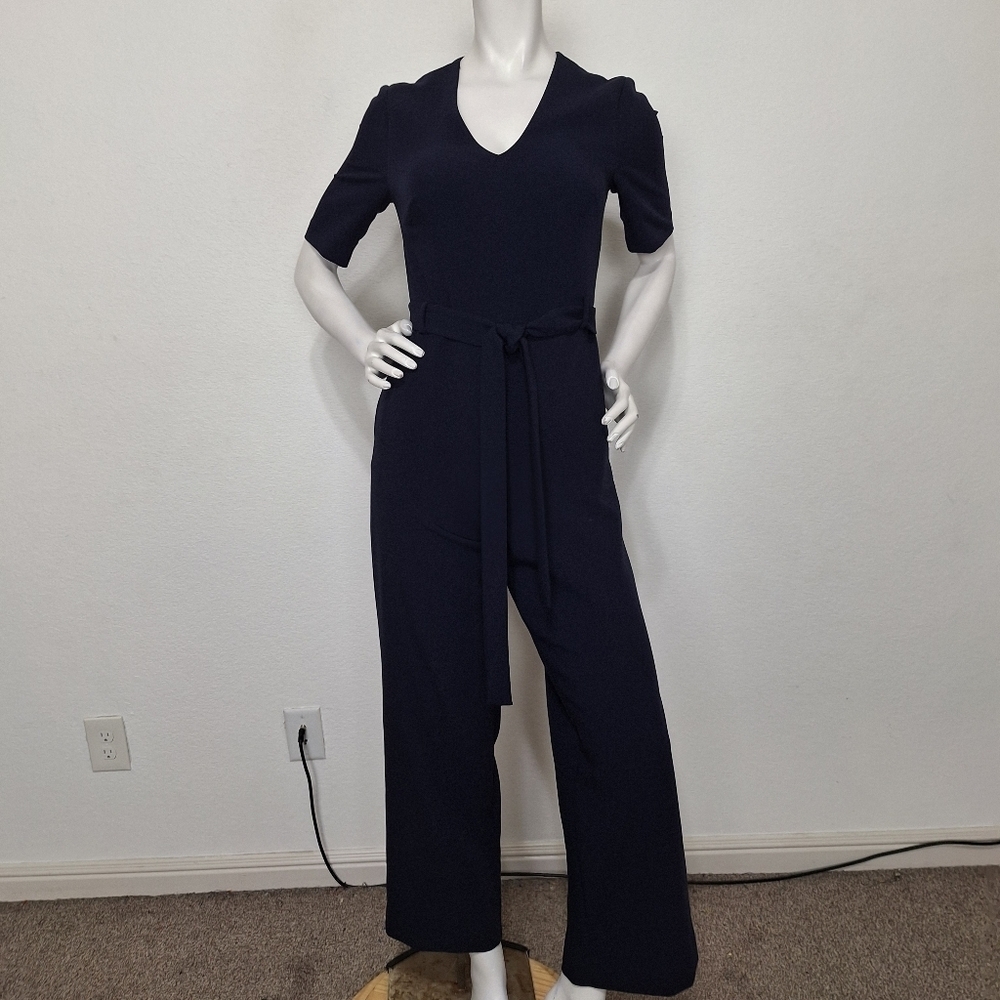 Banana Republic Navy Preppy Minimalist Neutral V-Neck Belted Jumpsuit Size 0P